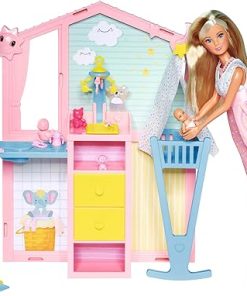 Steffi Love Newborn Baby Room, Pregnant Doll with Baby in The Children’s Room, with Baby Bed, Changing Table, Bath and Accessories, 29 cm Toy Doll, from 3 Years