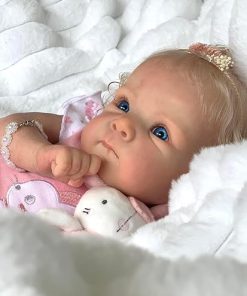 Lifelike Reborn Baby Dolls Eyes Open 18 inch Realistic Newborn Silicone Baby Dolls Soft Body with Rooted Blonde Hair Handmade Real Looking Baby Dolls Toy for Kids 3+ 2