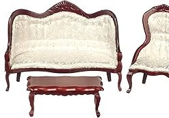 Melody Jane Dollhouse Mahogany & White Victorian Living Room Furniture 5 Pc Set Miniature