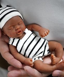 Miniature Full Body Silicone Reborn Baby Doll 7Inch Mini Lifelike Sleeping Baby Girl Black Realistic Newborn Doll The Look Real Baby Doll Real Life Baby Dolls Palm Size 2