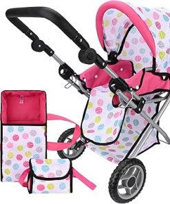 Bebamour Baby Doll Stroller Convertible Pram Stroller with Removable Travel Bassinet Carrier for Toddlers Play Baby Doll Accessories with Canopy and Storage Basket (White) 2