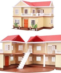 Family Cozy Cabin Doll House Playset, Dollhouse Furniture and Accessories,DIY Cottage Pretend Play Dollhouses, for Toddlers, Boys & Girls