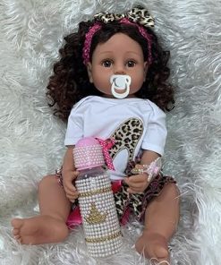 Angelbaby 22 inch Realistic African American Reborn Baby Dolls Black Girl Silicone Full Body, Weighted Washable Babies Reborn Newborn Biracial Doll for Kids Waterproof African Doll 2