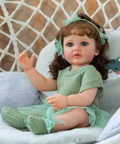 Realistic Baby Dolls Silicone Full Body 22 inch Lifelike Reborn Toddler Girl Doll Real Looking Anatomically Correct Toddlers Reborn Doll with Green Clothes for Girls 2