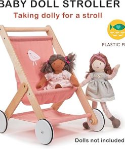 Mentari Toys – Baby Doll Stroller – Sturdy Wooden Toy Stroller with Rubber Trimmed Wheels – Pretend Play Baby Doll Accessories – Develop Empathy and Coordination in Little Walkers – Age 3+ 2