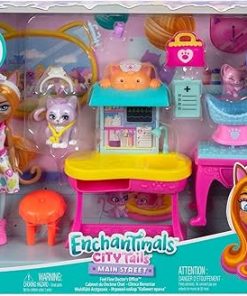 Doll and Playset, City Tails, Feel Fine Dr’s Office with Doll, Cat Figure, Furniture and Accessories, Gifts for Kids, HLH22 2