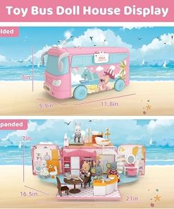 Doll House Toys for Girls – Pretend Play Small Dollhouse Playset with Doll and Furniture Accessories, Foldable Transform Bus Car Toy Vehicle, Birthday Xmas Gift for Kids Toddlers 3 4 5 6 Years Old 2