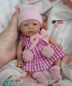 7 Inch Mini Silicone Baby, Reborn Baby Dolls Silicone Full Body Girl, Realistic Newborn Baby Doll Real Life Miniature Baby Doll with Feeding Accessories 2