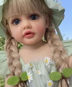 Lifelike Reborn Toddler Dolls Girl 22 Inch Realistic Lovely Babies Soft Full Body with Wig Sheath Green Dress Clothes Set