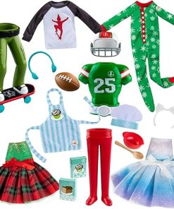 The Elf on The Shelf Claus Couture 2024 Complete 6 Set: PJs, 2 Dresses, Chef, Skateboarder, Football 2