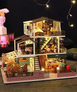 CuteQi Miniature House Kit DIY House Kit Creative Room with Furniture Tiny House Making Kit with Light and Music HandmadeCrafts Gift for Adults & Friends and Lovers (Romantic)