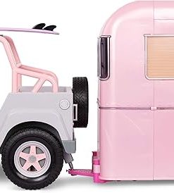 Our Generation OG Off Roader – 4×4 Vehicle Playset for 18-inch Dolls, Beach Themed Vehicle Featuring Surfboard, Salmon Pink Car, Working Lights, Wipers, Speakers, Realistic Play 2