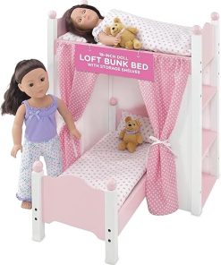 Emily Rose 18-inch Doll Loft Bunk Bed, Beds | Baby Doll Bunkbed with Storage Shelves, Bedding Sets & Ladder, Mini Furniture Toy for Kids Girls | USA Business
