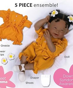 Paradise Galleries 21 Inch Realistic Reborn Baby Girl Doll with Down Syndrome Cute Mustard Yellow Dress Outfit and Accessories – Emma 2