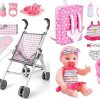 deAO Baby Doll Stroller Crib Bed Nursery Role Play Set Baby Doll with Accessories and Play Mat,Travel Cot,Bouncer,Foldable Stroller and Travel Bag Gifts for Toddlers Girls Boys 3