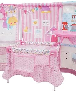 509 Crew BnB Pink Doll Furniture Set – 14” Baby Doll, Built in Highchair & Play Yard, Accessories, Kids Pretend Sleep Play Set Ages 3+ (T797025) 2