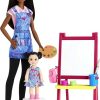 Barbie Careers Doll & Playset, Art Teacher Theme with Brunette Doll, 1 Toddler Doll, Color-Change Easel & Accessories