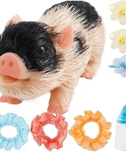 Silicone Pig Doll Toy with Bottle, Mini Soft Lifelike Silicone Pig Doll Cute Miniature Reborn Silicone Pig Interesting Full Silicone Body Piggy Toys with Accessories for Kids Home Decoration