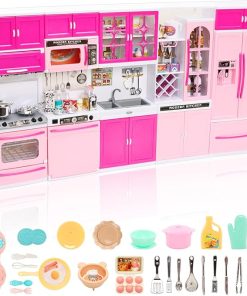 34 PCS Girl Doll Travel Camping Tent Set & 83 PCS Doll Kitchen Pretend Play Furnitures Toy Accessories