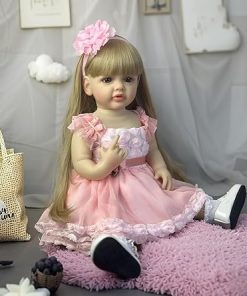 Pinky Reborn Lovely 22inch 55cm Reborn Baby Dolls Full Body Vinyl Girl Reborn Baby Dolls Realistic Anatomically Correct Real Girl,Handmade Lifelike Awake Eyes,Multicolor Gift for Child 2