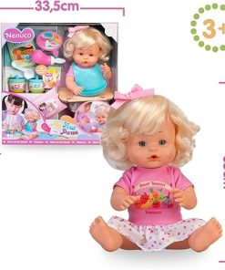 My First Porridge, 35 cm Baby Doll and Hard Body with Blonde Hair and Accessories, Prepare the Food and Give Her First Porridge with her Baby Spoon, Children +3 Years, Famous (NFN96000) 2