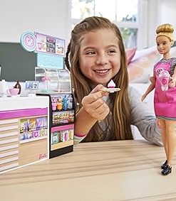 Barbie You Can Be Anything Doll, Coffee Shop Cafe Playset with Blonde Barbie Doll, 20 Doll Accessories and Toy Coffee Smoothie Maker, Toys for Ages 3 and Up, One Doll and One Coffee Shop, GMW03 2