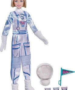Barbie Space Discovery Astronaut Doll, Blonde, in Spacesuit with Helmet, Gloves, Flag & 3 Mini Packs of Astronaut Food (Non-Edible) for 3 to 7 Year Olds