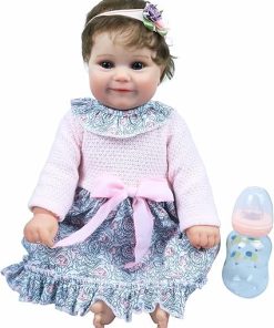Reborn Baby Dolls Girl, 18″ Realistic Newborn Baby Dolls with Soft Vinyl Silicone Full Body for Girls, Lifelike Real Life Baby Dolls with Feeding Kit Gift Box for Kids Age 3 + (Pink Skirt, 18 Inches)