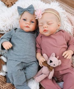 Pinky Reborn Dolls 19 Inch 48cm Handmade Twins Realistic Newborn Baby Doll with Soft Cloth Body Lifelike Baby Girl Boy Dolls That Look Real with Magnet Pacifier