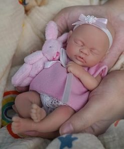 7 Inch Mini Silicone Baby, Reborn Baby Dolls Silicone Full Body Girl, Realistic Newborn Baby Doll Real Life Miniature Baby Doll with Feeding Accessories-1 2