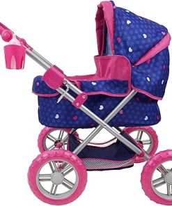 509 Crew 509 Unicorn Doll Pram – Kids Pretend Play, Large Wheels, Retractable Canopy, Cup Holder & Carry Bag, Ages 3+ (T724029),Pink 2