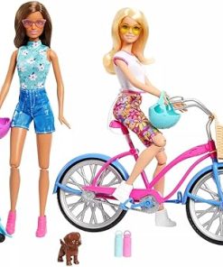 Barbie Outdoor Bike Playset Bundle Blonde and Brunette Doll with Puppy Summer Fun Set, HJY84
