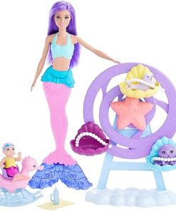 Barbie Mermaid Doll with Purple Hair, Mermaid Toys, Nurturing Playset with Merbaby, Octopus, Seal and Accessories​​​