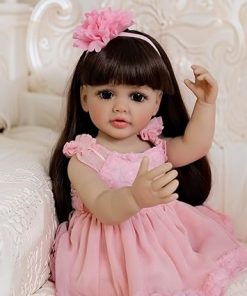 Pinky Reborn Lovely Reborn Baby Dolls 22 inch Girl Full Vinyl Body Reborn Baby Dolls Realistic Anatomically Correct Real Girl,Handmade Lifelike Awake Eyes,Multicolor Gift for Child 2