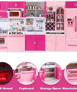 Doll Kitchen Playset for Kids, My Modern Mini Kitchen House Furniture Pretend Play Toy Accessories Set with Realistic Lights & Sounds for Toddlers, Girls (5-in-1 Kitchen Set) 2