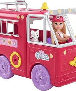 Barbie Chelsea Can Be Doll & Toy Fire Truck Playset with Blonde Small Doll, 2 Pets & 15+ Acessories, Open for Fire Station