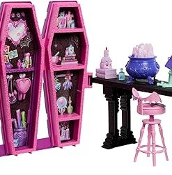 Monster High Room of Magic Potions Draculaura Box with Count Fabulous Bat, more than 12 pieces and surprise transformations, JBF15