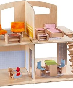 HABA Little Friends Dollhouse Town Villa with 10 Pieces of Furniture