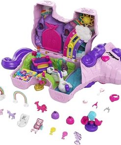Polly Pocket Micro, Unicorn Party Playset, Pink Unicorn Toy with Purple Hair, 25 Toy Surprises Inside, Toys for Ages 4 and Up, One Playset, GVL88