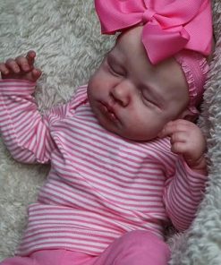 Anano Real Life Sleeping Reborn Baby Doll Girl Loulou 20 Inch Soft Silicone Preemie Baby Doll Lifelike Newborn Gray Veins Chubby Infant with Feeding Kit & Hair Accessory for Kids 3+ 2
