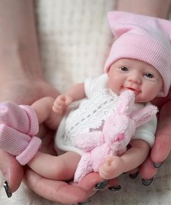 Micro 7 Inch Reborn Baby Doll Silicone Full Body Miniature Realistic Newborn Dolls Lifelike Eyes Open Cute Smile Baby Girl The Look Real Babies Soft Anti Stress Doll