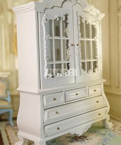 ARTLEER 1:12 Scale White Wooden Miniature Cabinet with Glass Doors – Dollhouse Furniture