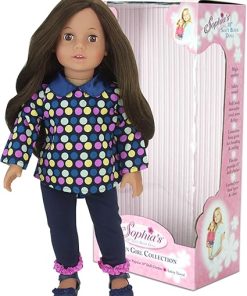 Sophia’s 18 inch Doll Catherine with Light Medium Skin Tone, Brunette Hair, Brown Eyes, Long-Sleeved Polka Dot Shirt, Jeans, & Doll Shoes, Soft-Bodied Vinyl 18″ Doll, Modern Girl Collection