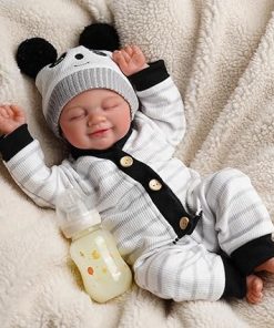 BABESIDE Lifelike Reborn Baby Dolls Brett – 17 inch Soft Body Realistic Newborn Baby Doll Sweet Sleeping Real Life Baby Doll Girl with Feeding Kit Accessories Set Gift for Kids Age 3+