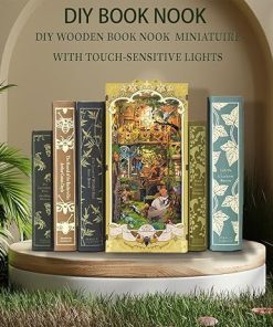 LED Book Nook Kit DIY Miniature Dollhouse Kit 3D Puzzle Wooden Bookends Toy for Teenagers Gift Model Kits Room Decoration – Garden Book Nook – Book Nook Kits for Adults -Insect Story(SQ-19) 2