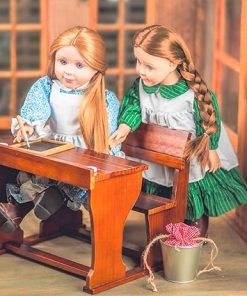The Queen’s Treasures 18 Inch Doll Furniture, Officially Licensed Little House on The Prairie Wooden School Desk with 2 Ink Bottles & Ink Pens and Fits Two Dolls, Compatible with American Girl