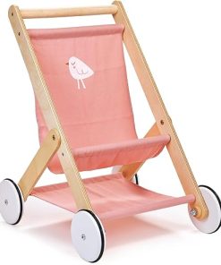 Mentari Toys – Baby Doll Stroller – Sturdy Wooden Toy Stroller with Rubber Trimmed Wheels – Pretend Play Baby Doll Accessories – Develop Empathy and Coordination in Little Walkers – Age 3+