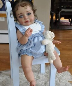 Reborn Dolls Girl 24 inch/60 cm That Looks Real Life Soft Weighted Silicone Vinyl Open Eyes Baby Looking Lifelike Long Hair Toddler Girls Toy for Children Gifts Blue Clothes Reborn Doll Girl