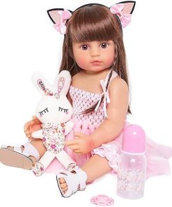 Pinky Reborn 22 inch Reborn Baby Dolls Girl Full Body Realistic Baby Touch Lifelike Reborn Toddler Handmade with Genesis Paint Brown Hair Anatomically Correct for Age3+ 2