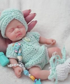 Micro Reborn Baby Doll Silicone Full Body 7″ Miniature Lifelike Sleeping Closed Eyes Baby Girl Realistic Newborn Baby The Look Real Doll with Clothes Accessories Set 2